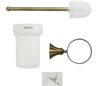 МАГНУС - Ёрш для унитаза настенный с белой керамической колбой, цвет БРОНЗА. 95162