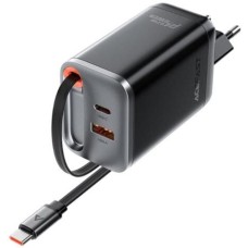 ACEFAST Зарядное устройство A111 PD67W Gan Charger 2*USB-C+USB-A With Retractable Cable с кабелем. Цвет: черный