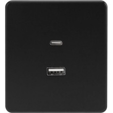 KRANZ Розетка ROUND USB-A+Type-C 3А с функцией быстрой зарядки оникс