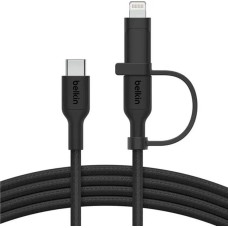 BELKIN Кабель 2in1 60W USB-C & Lightning To USB-C Braided Cable. Длина: 1,5м. Цвет: черный