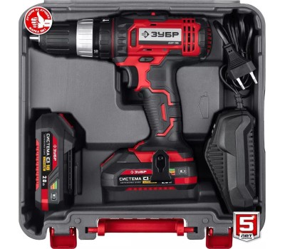 Дрель аккумуляторная ЗУБР ДШЛ-185-22 18В, 2 АКБ (2Ач), в кейсе, дрель-шуруповерт.