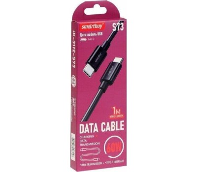 Кабель SMARTBUY (iK-3112-S73b) S73 Type C черный, 6А, 60 вт, 1 м