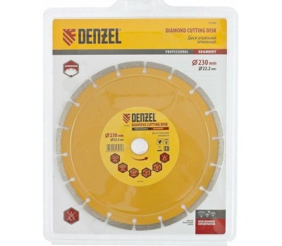 Отрезной алмазный диск DENZEL Диск алмазный, отрезной сегментный, 230 х 22.2 мм, сухая резка Denzel 73104
