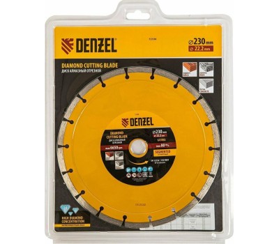 Отрезной алмазный диск DENZEL Диск алмазный, отрезной сегментный, 230 х 22.2 мм, сухая резка Denzel 73104