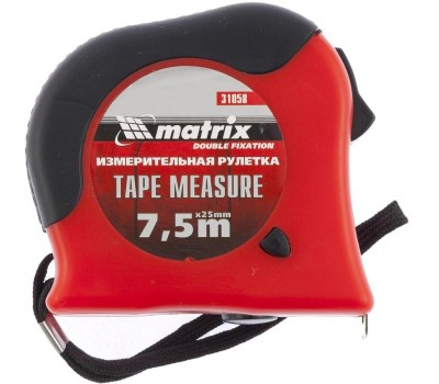 Рулетка MATRIX Рулетка Double fixation,7,5 м х 25 мм,обрезиненный корпус,двойная плавная фиксация 31058
