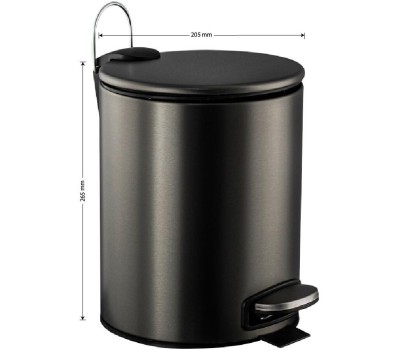 Аксессуары для ванной комнаты САНАКС 10505 Ведро из нержавеющей стали, с педалью, круглое, 5 литров, плоская крышка микролифт, цвет ГРАФИТ