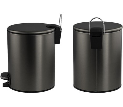 Аксессуары для ванной комнаты САНАКС 10505 Ведро из нержавеющей стали, с педалью, круглое, 5 литров, плоская крышка микролифт, цвет ГРАФИТ