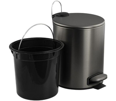 Аксессуары для ванной комнаты САНАКС 10505 Ведро из нержавеющей стали, с педалью, круглое, 5 литров, плоская крышка микролифт, цвет ГРАФИТ