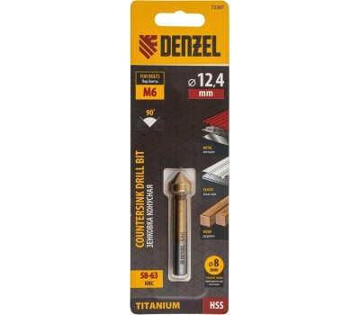 Зенковка DENZEL Зенковка конусная под М6, HSS, по металлу, 6-гранный хвостовик 72307
