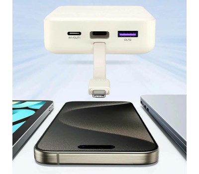 UGREEN Внешний аккумулятор PB505 (45762) 20000mAh Quick Charging Power Bank 20W со встроенным кабелем USB-C. Цвет: серый