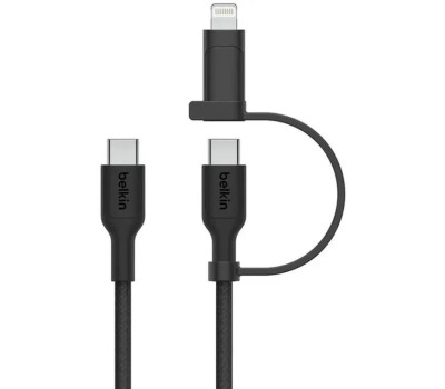BELKIN Кабель 2in1 60W USB-C & Lightning To USB-C Braided Cable. Длина: 1,5м. Цвет: черный