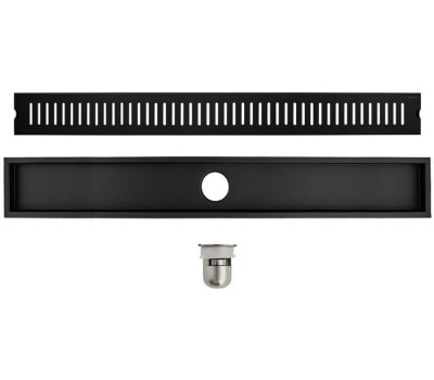 САНАКС - Трап линейный 800 х 100 мм, вертикальный выпуск с гидрозатвором, с верхним бортиком, из нержавеющей стали марки SUS 304, цвет ЧЁРНЫЙ. 00051-B