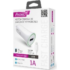 Автомобильное ЗУ PARTNER АЗУ USB 1A +8pin кабель белый (ПР033501)