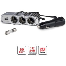 Разветвитель AVS CS314U прикуривателя 12/24 (на 3 выхода+USB)