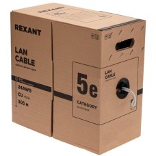 REXANT Кабель витая пара U/UTP, CAT 5e, PVC, 4PR, 24AWG, INDOOR, SOLID, серый, 305м, РФ
