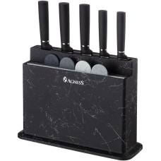 Набор кухонный AGNESS НАБОР ИЗ 10ПР: 5 НОЖЕЙ, 4 ДОСКИ И ПОДСТАВКА, ЦВЕТ: ЧЕРНЫЙ МРАМОР 671-203