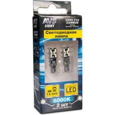 Лампа автомобильная AVS C025 T10/белый/ (W2.1x9.5d) CANBUS 24SMD 4014, блистер 2 шт
