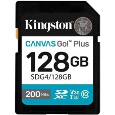 Карта памяти KINGSTON Карта памяти SDXC UHS-I U3 Canvas Go Plus 128 ГБ, 200 МБ/с, Class 10, SDG4/128GB, 1 шт., без адаптера