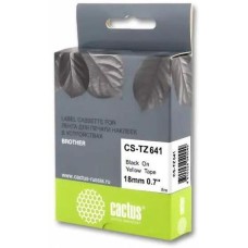Картридж CACTUS Картридж CS-TZ641, TZe-641, 18мм, черный шрифт, желтый фон, 8м, CS-TZ641