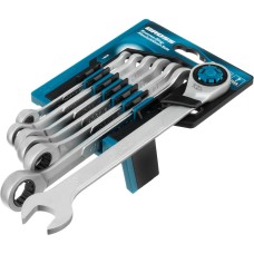 GROSS Набор ключей комбинированных трещоточных, количество зубьев 100, СRV, 7 шт, 8-19 мм 14859