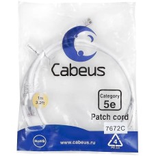 CABEUS Патч-корд PC-UTP-RJ45-CAT.5E-1M-WH-LSZH U/UTP RJ-45 вил.-вилка RJ-45 кат.5E 1м белый LSZH