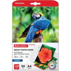 BRAUBERG Фотобумага 363981, A4, для струйной печати, 50л, 120г/м2, белый, покрытие матовое