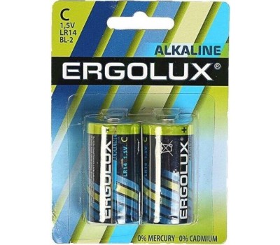 Элементы питания ERGOLUX (11751) LR14 Alkaline BL-2