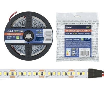 Светодиодная лента UNIEL (UL-00007641) ULS-M16-2835-180LED/m-10mm-IP20-DC12V-17W/m-5M-6500K PROFI катушка в герметичной упаковке