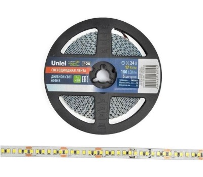Светодиодная лента UNIEL (UL-00007641) ULS-M16-2835-180LED/m-10mm-IP20-DC12V-17W/m-5M-6500K PROFI катушка в герметичной упаковке