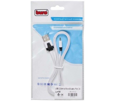 BURO Кабель BHP MICROUSB 1M FLAT USB (m)-micro (m) 1м белый плоский