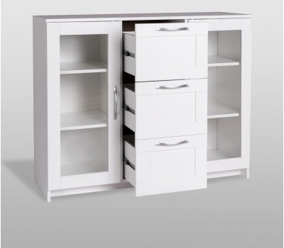 Корпусная мебель ГУД ЛАКК 2.02.03.380.1 СИРИУС тумба 2 двери со стеклом и 3 ящика 117х95 белая RU (2 пак.)