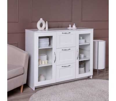 Корпусная мебель ГУД ЛАКК 2.02.03.380.1 СИРИУС тумба 2 двери со стеклом и 3 ящика 117х95 белая RU (2 пак.)