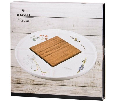 Менажница BRONCO 474-138 MEADOW на 5 секций с деревян.доской 32,5*32,5*2см