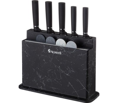 Набор кухонный AGNESS НАБОР ИЗ 10ПР: 5 НОЖЕЙ, 4 ДОСКИ И ПОДСТАВКА, ЦВЕТ: ЧЕРНЫЙ МРАМОР 671-203