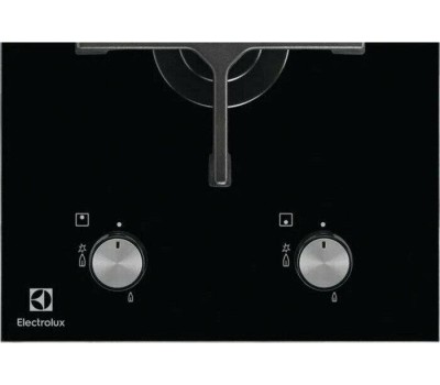 Варочная панель газовая ELECTROLUX Газовая варочная панель EGC3322NVK, 2 конфорки, закаленное стекло, черный