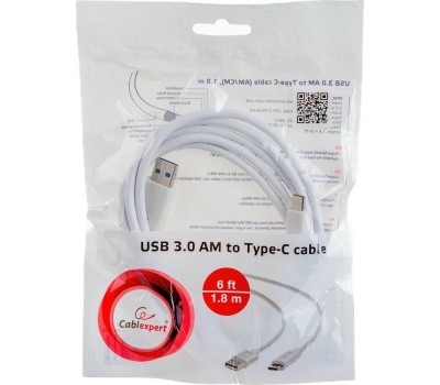 Cablexpert Кабель USB3.0 AM/USB Type-C, 1.8м, белый, пакет (CCP-USB3-AMCM-6-W)