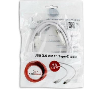 Cablexpert Кабель USB3.0 AM/USB Type-C, 1.8м, белый, пакет (CCP-USB3-AMCM-6-W)
