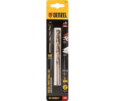 Сверло DENZEL Сверло по металлу, 9 мм, HSS Co-8%// 71457