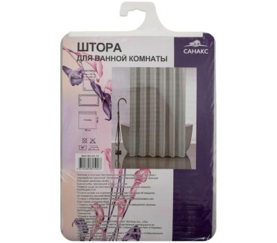 Шторка для ванной САНАКС - Штора однотонная, СЕРАЯ, в ванную комнату, полиэстэр 03-10