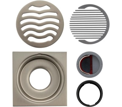 МАГНУС - Трап МАТОВЫЙ, хром, 100х100 мм, выход 50 мм, вертикальный, крышка решетка, с сухим затвором слива воды, из нержавеющей стали 1162