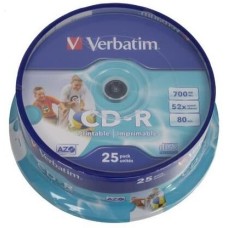 VERBATIM Оптический диск CD-R 700МБ 52x, 25шт., cake box, printable [43439]