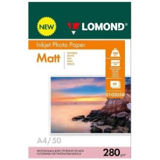 LOMOND Фотобумага A4, для струйной печати, 50л, 280г/м2, белый, покрытие матовое [0102058]