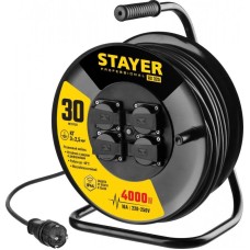 STAYER Удлинитель силовой 55076-30_z01 3x2.5кв.мм 4розет. 30м КГ катушка черный