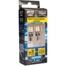 Лампа автомобильная AVS C020 T10/белый/ (W2.1x9.5d) CANBUS 24SMD 4010, блистер 2 шт