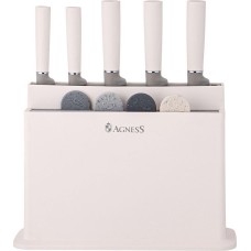 Набор кухонный AGNESS НАБОР ИЗ 10ПР: 5 НОЖЕЙ, 4 ДОСКИ И ПОДСТАВКА, ЦВЕТ: БЕЛО-СЕРЫЙ 671-212