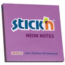 STICK`N Блок самоклеящийся бумажный 21210 76x76мм 100лист. 70г/м2 неон фиолетовый