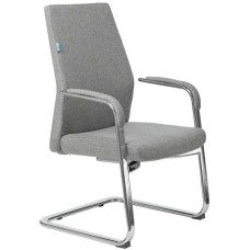 БЮРОКРАТ Кресло _JONS-LOW-V серый низк.спин. полозья металл хром