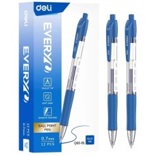 DELI Ручка шариков. автоматическая EveryU EQ60-BL прозрачный/синий d=0.7мм син. черн. 1стерж. пулевидный пиш. наконечник кругл. резин. манжета