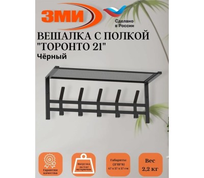 Вешалка настенная ЗМИ Торонто 21 с полкой графитовая ВСПТ21