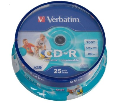 VERBATIM Оптический диск CD-R 700МБ 52x, 25шт., cake box, printable [43439]
